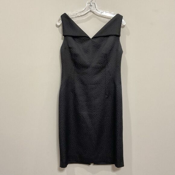 Peter Hidalgo Textured Back V-Neck Shift Dress Black Sz 12 Sleeveless - Picture 1 of 4